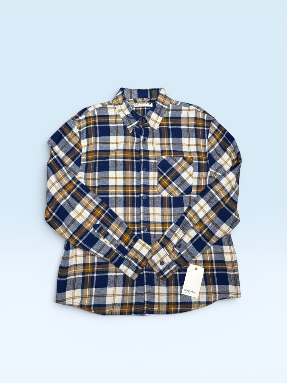 Retrofit Blue & Mustard Plaid Flannel Shirt